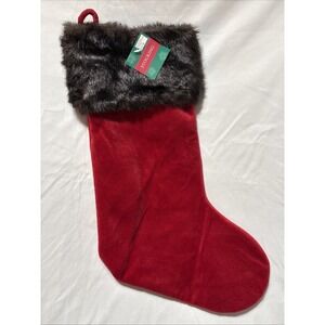 NEW RED CHRISTMAS STOCKING BROWN FAUX FUR CUFF 18" LINED TARGET